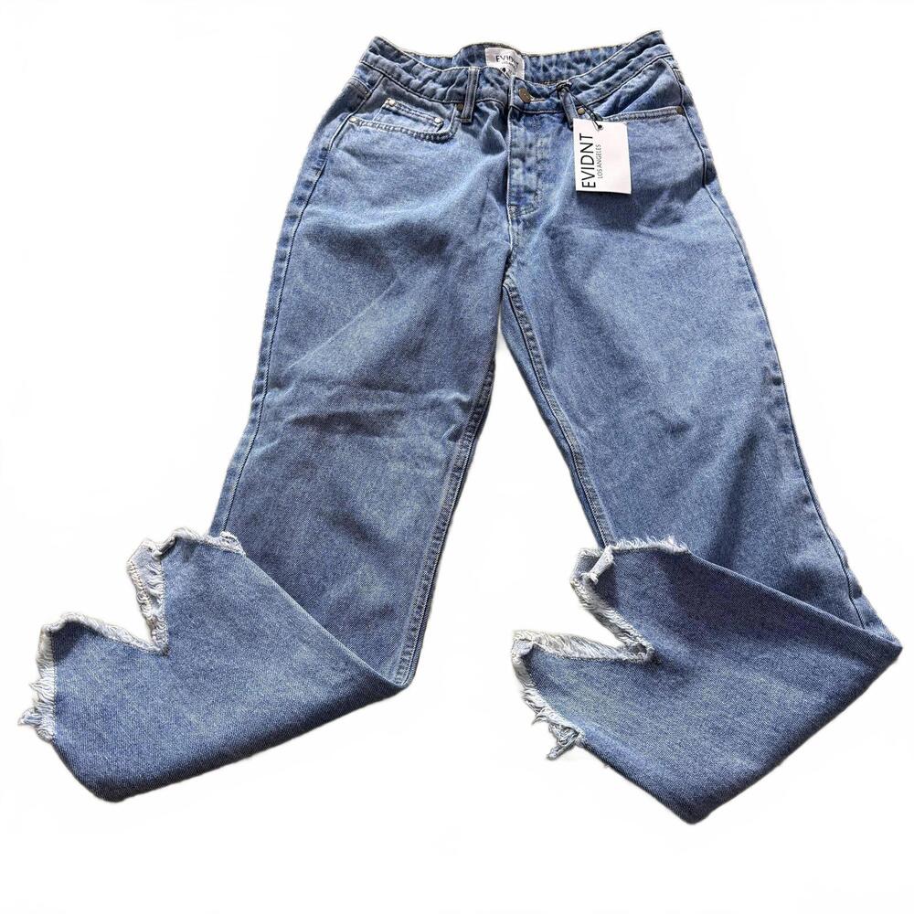 EVIDNT Essen relaxed high-rise cropped denim Jeans zig-zag raw hem SZ 27‎ NWT